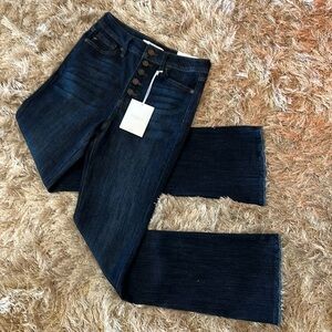 Dark blue high rise boot cut jeans